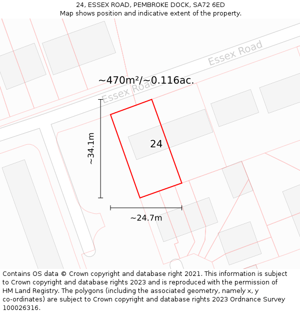 24, ESSEX ROAD, PEMBROKE DOCK, SA72 6ED: Plot and title map