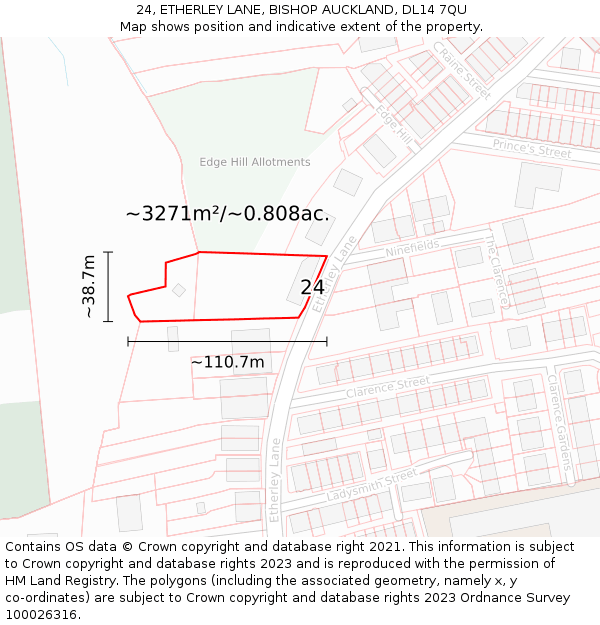 24, ETHERLEY LANE, BISHOP AUCKLAND, DL14 7QU: Plot and title map