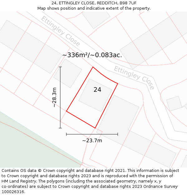 24, ETTINGLEY CLOSE, REDDITCH, B98 7UF: Plot and title map