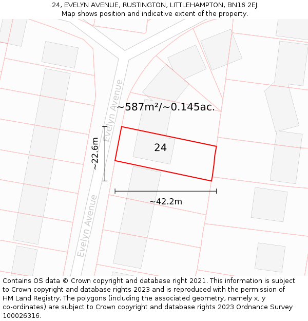24, EVELYN AVENUE, RUSTINGTON, LITTLEHAMPTON, BN16 2EJ: Plot and title map