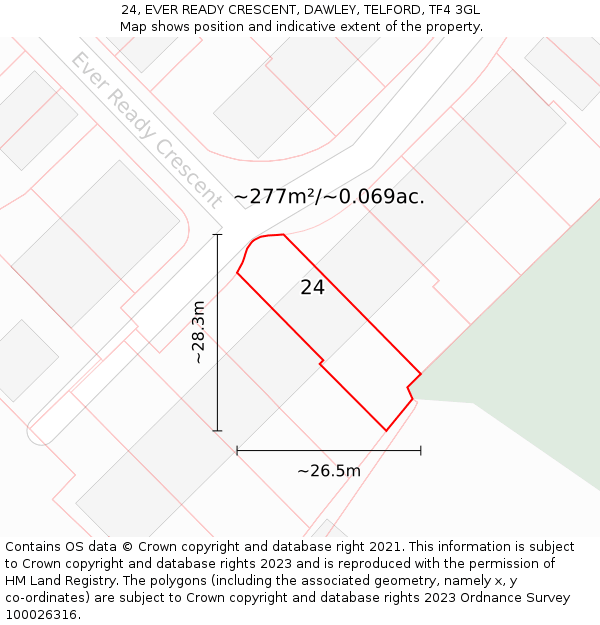24, EVER READY CRESCENT, DAWLEY, TELFORD, TF4 3GL: Plot and title map