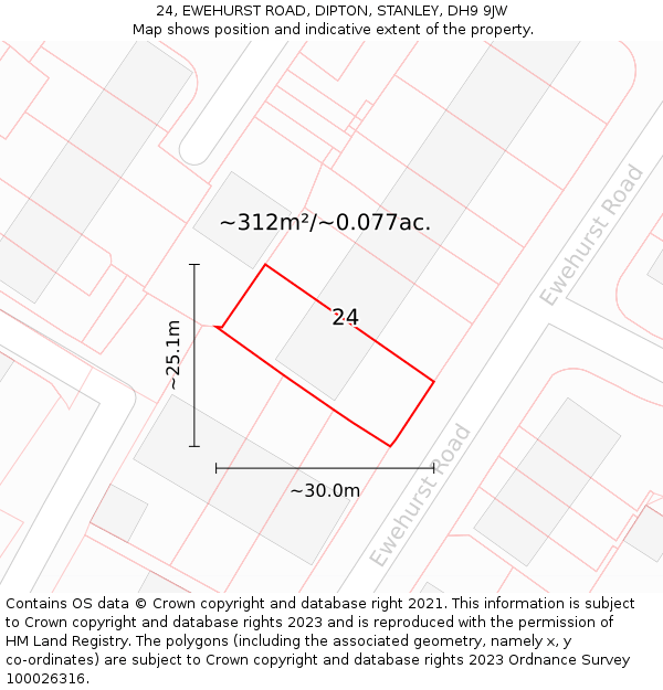 24, EWEHURST ROAD, DIPTON, STANLEY, DH9 9JW: Plot and title map