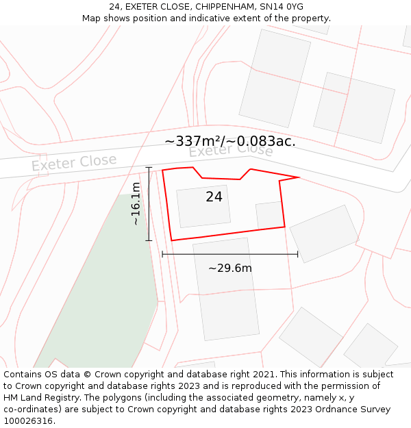 24, EXETER CLOSE, CHIPPENHAM, SN14 0YG: Plot and title map