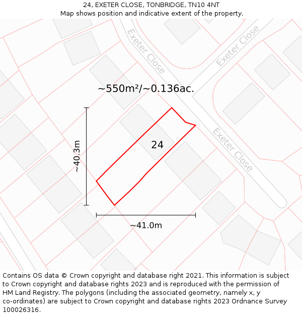 24, EXETER CLOSE, TONBRIDGE, TN10 4NT: Plot and title map