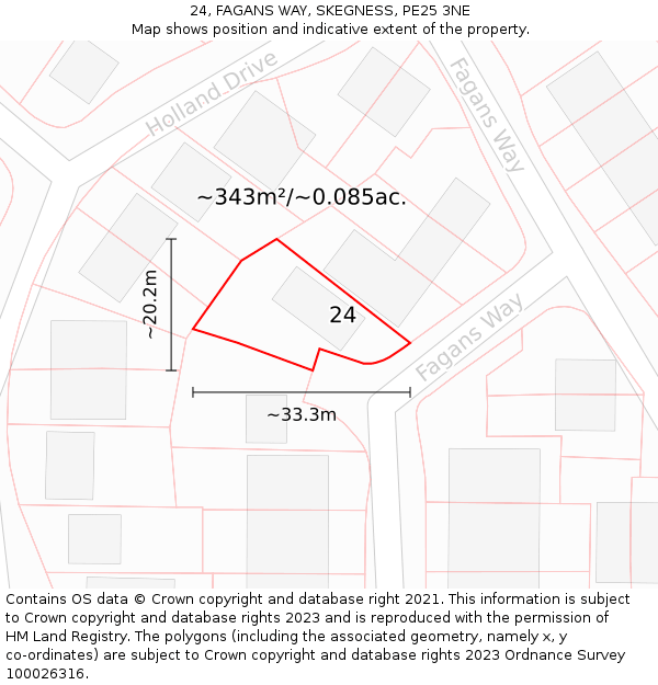 24, FAGANS WAY, SKEGNESS, PE25 3NE: Plot and title map
