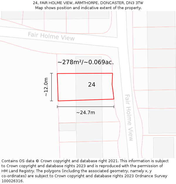 24, FAIR HOLME VIEW, ARMTHORPE, DONCASTER, DN3 3TW: Plot and title map