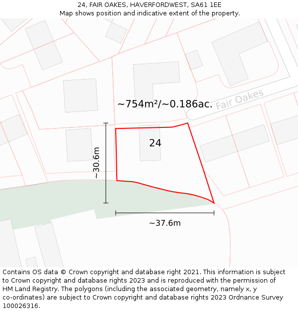 24, FAIR OAKES, HAVERFORDWEST, SA61 1EE: Plot and title map