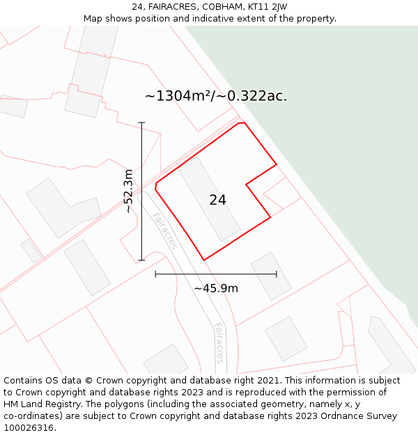 24, FAIRACRES, COBHAM, KT11 2JW: Plot and title map