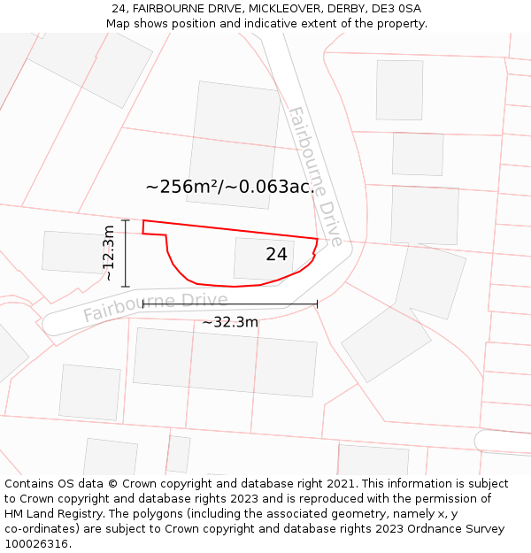 24, FAIRBOURNE DRIVE, MICKLEOVER, DERBY, DE3 0SA: Plot and title map