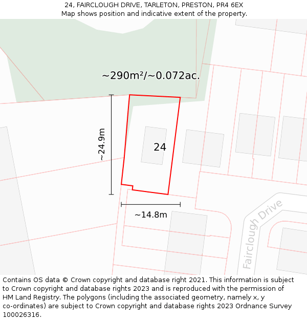 24, FAIRCLOUGH DRIVE, TARLETON, PRESTON, PR4 6EX: Plot and title map