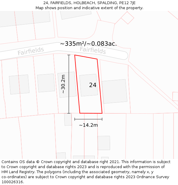 24, FAIRFIELDS, HOLBEACH, SPALDING, PE12 7JE: Plot and title map
