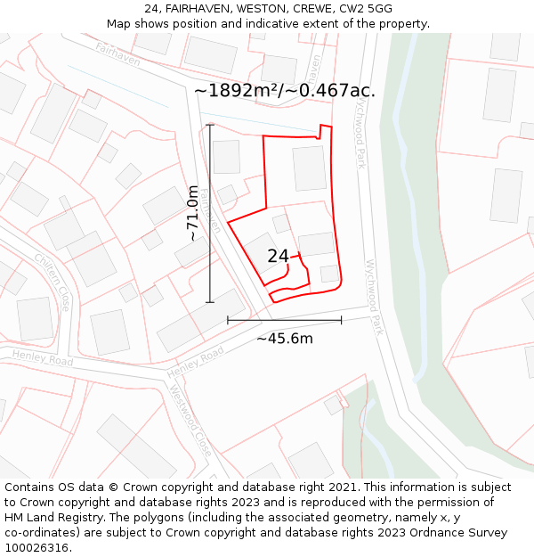 24, FAIRHAVEN, WESTON, CREWE, CW2 5GG: Plot and title map