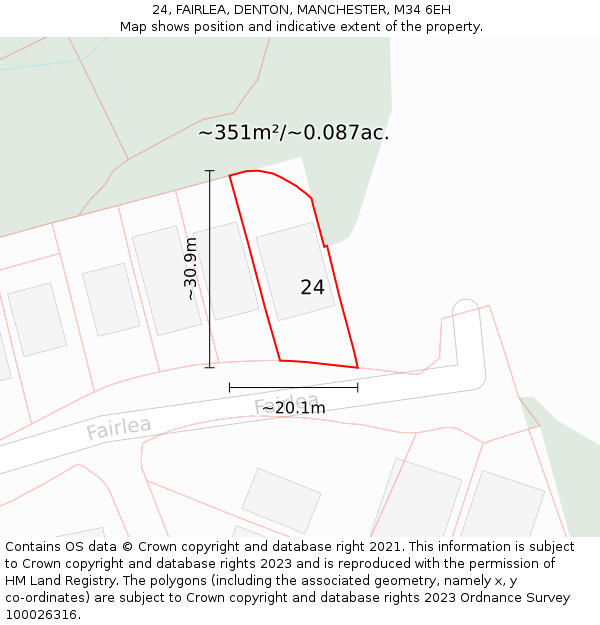 24, FAIRLEA, DENTON, MANCHESTER, M34 6EH: Plot and title map