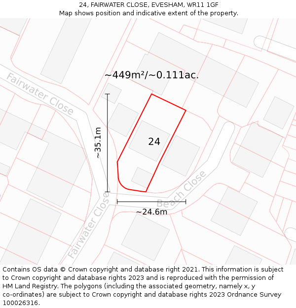 24, FAIRWATER CLOSE, EVESHAM, WR11 1GF: Plot and title map