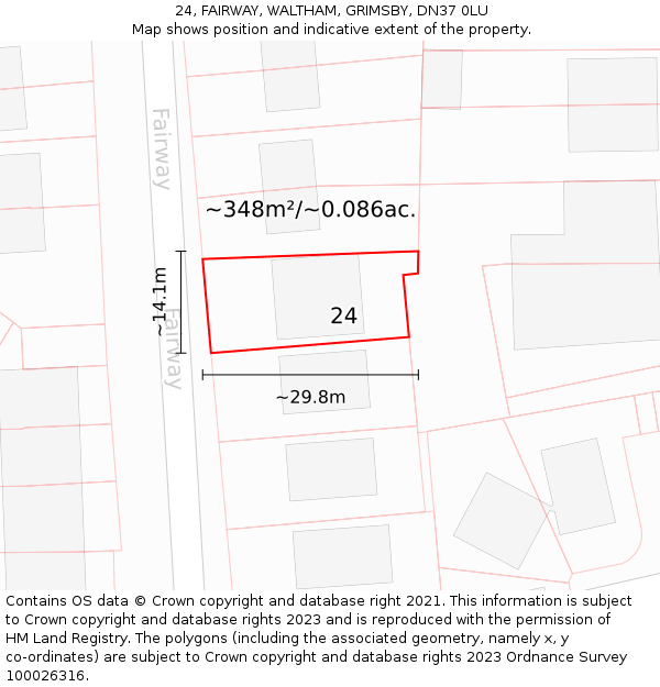 24, FAIRWAY, WALTHAM, GRIMSBY, DN37 0LU: Plot and title map