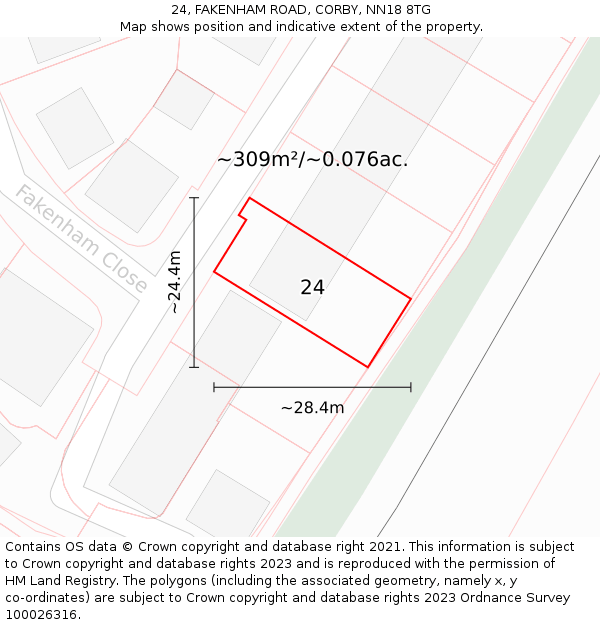 24, FAKENHAM ROAD, CORBY, NN18 8TG: Plot and title map