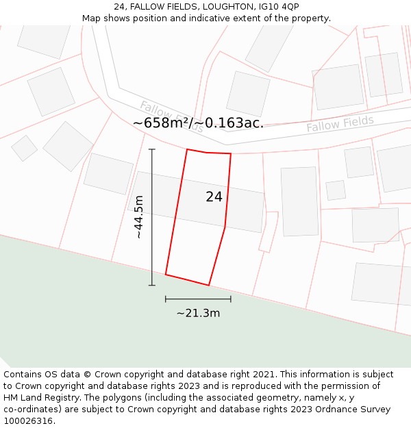 24, FALLOW FIELDS, LOUGHTON, IG10 4QP: Plot and title map