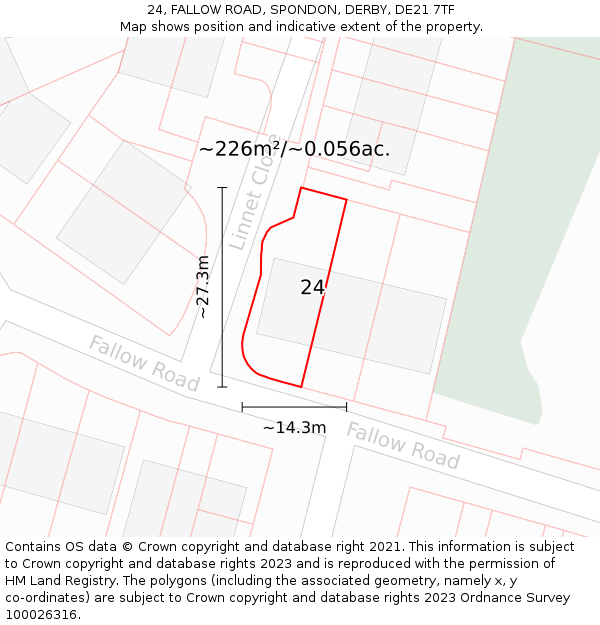 24, FALLOW ROAD, SPONDON, DERBY, DE21 7TF: Plot and title map