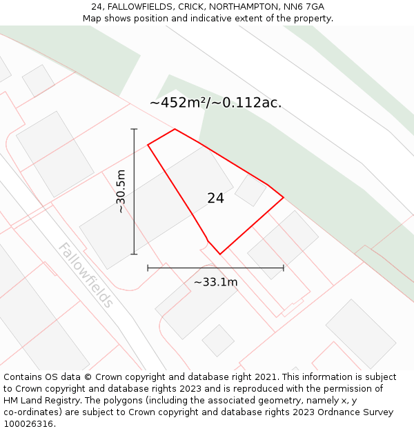 24, FALLOWFIELDS, CRICK, NORTHAMPTON, NN6 7GA: Plot and title map