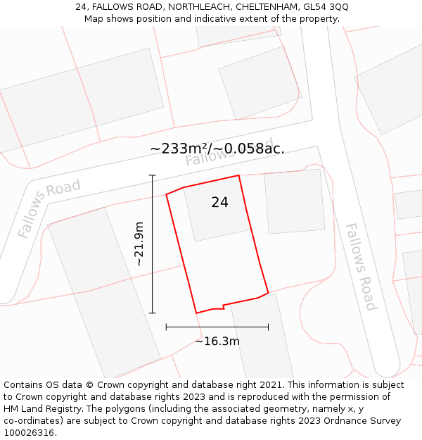 24, FALLOWS ROAD, NORTHLEACH, CHELTENHAM, GL54 3QQ: Plot and title map