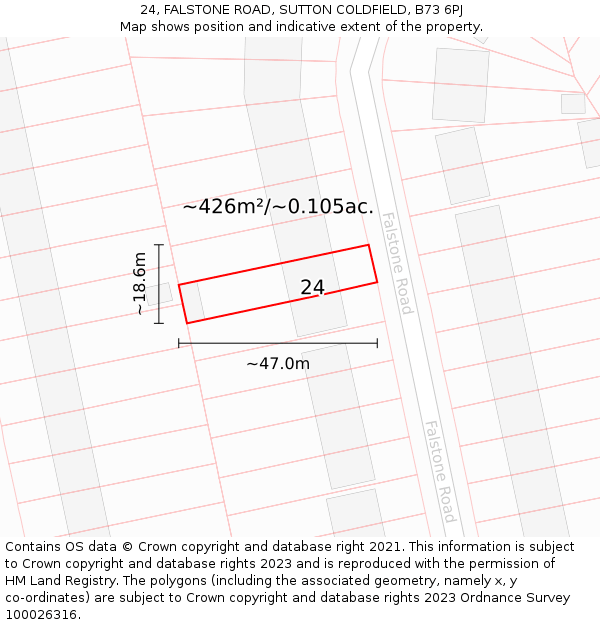 24, FALSTONE ROAD, SUTTON COLDFIELD, B73 6PJ: Plot and title map