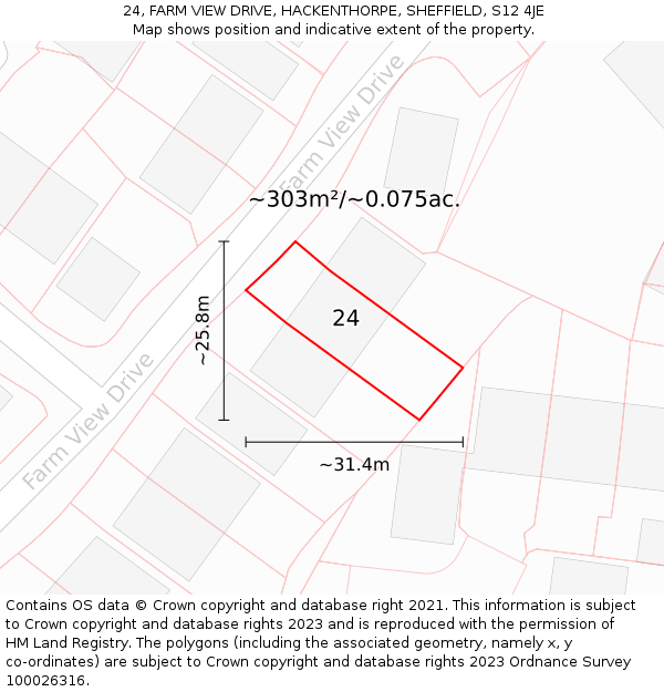 24, FARM VIEW DRIVE, HACKENTHORPE, SHEFFIELD, S12 4JE: Plot and title map