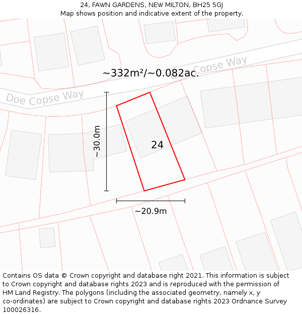 24, FAWN GARDENS, NEW MILTON, BH25 5GJ: Plot and title map