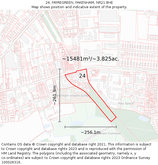 24, FAYREGREEN, FAKENHAM, NR21 8HE: Plot and title map
