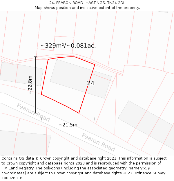 24, FEARON ROAD, HASTINGS, TN34 2DL: Plot and title map