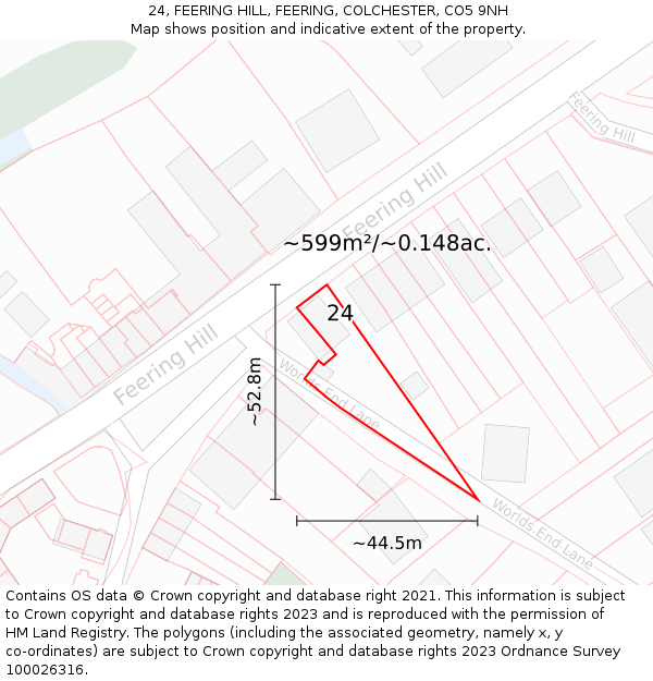 24, FEERING HILL, FEERING, COLCHESTER, CO5 9NH: Plot and title map