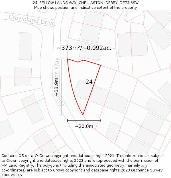 24, FELLOW LANDS WAY, CHELLASTON, DERBY, DE73 6SW: Plot and title map