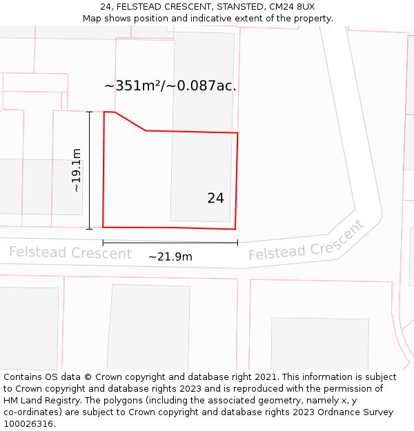 24, FELSTEAD CRESCENT, STANSTED, CM24 8UX: Plot and title map
