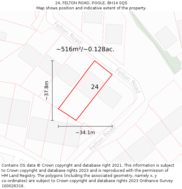 24, FELTON ROAD, POOLE, BH14 0QS: Plot and title map