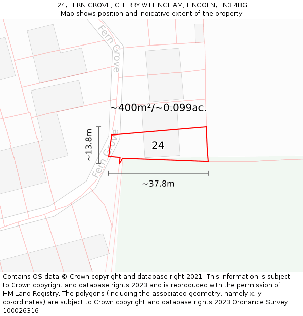 24, FERN GROVE, CHERRY WILLINGHAM, LINCOLN, LN3 4BG: Plot and title map