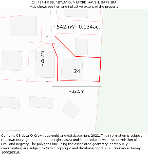 24, FERN RISE, NEYLAND, MILFORD HAVEN, SA73 1RA: Plot and title map