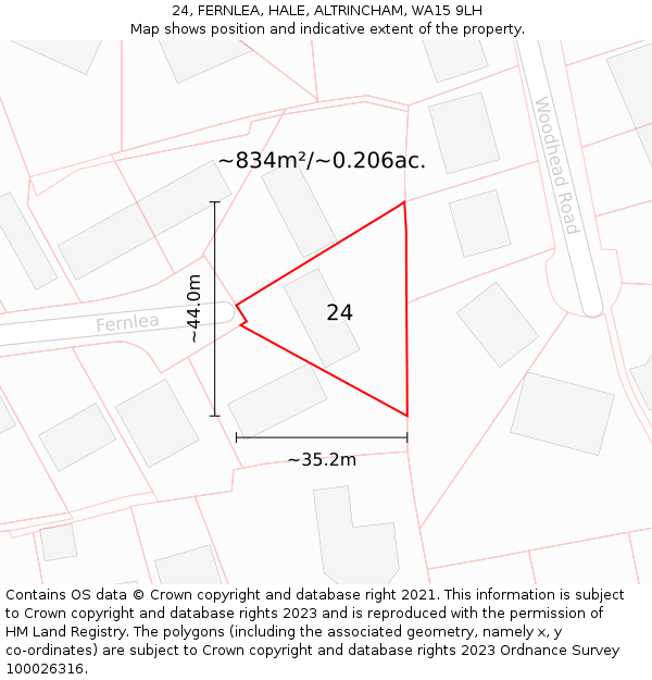 24, FERNLEA, HALE, ALTRINCHAM, WA15 9LH: Plot and title map