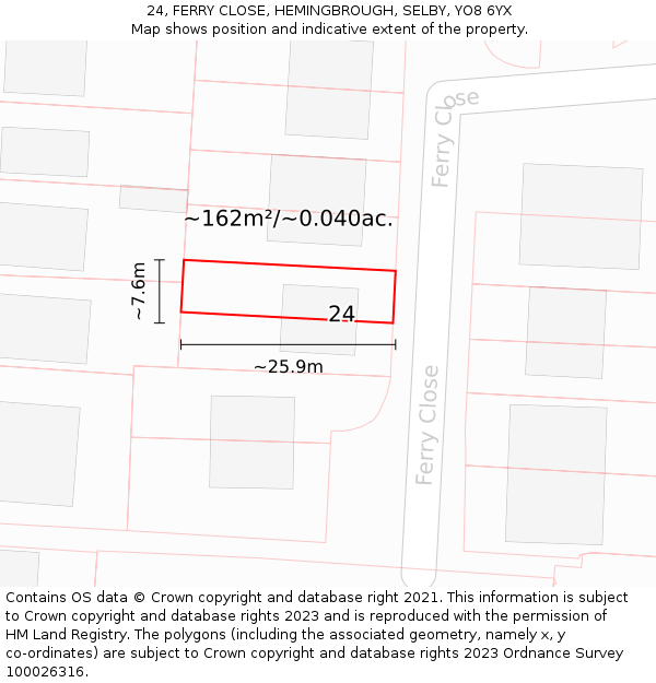 24, FERRY CLOSE, HEMINGBROUGH, SELBY, YO8 6YX: Plot and title map