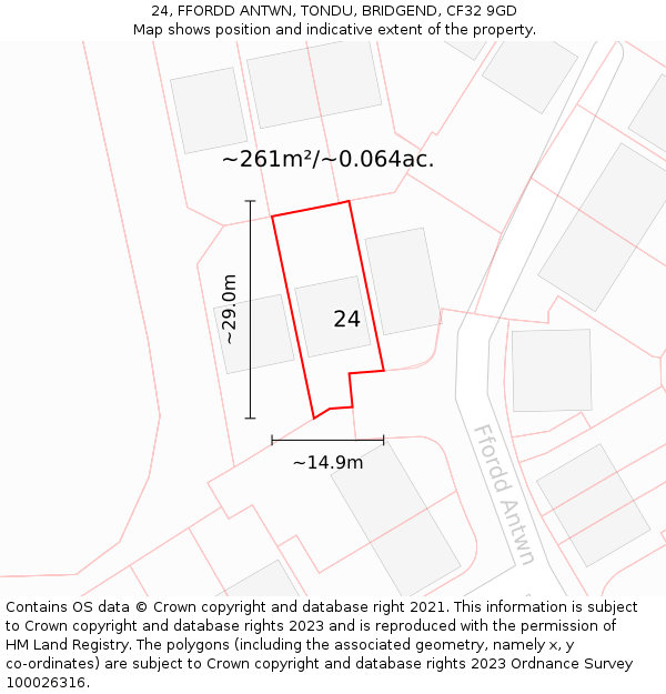 24, FFORDD ANTWN, TONDU, BRIDGEND, CF32 9GD: Plot and title map