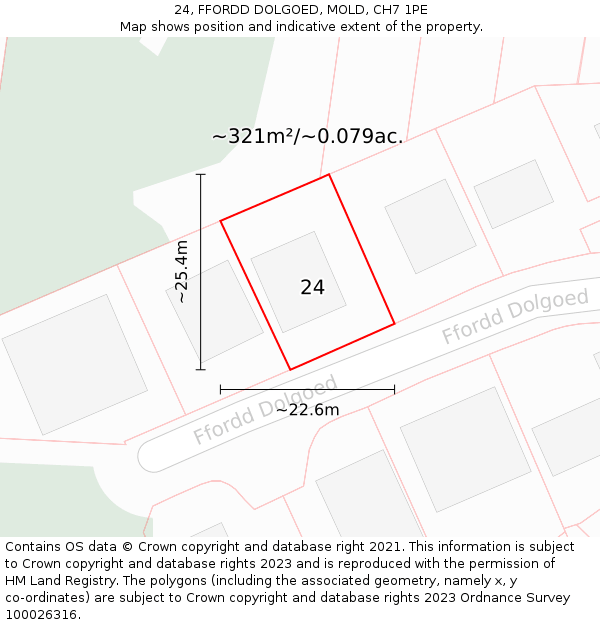 24, FFORDD DOLGOED, MOLD, CH7 1PE: Plot and title map