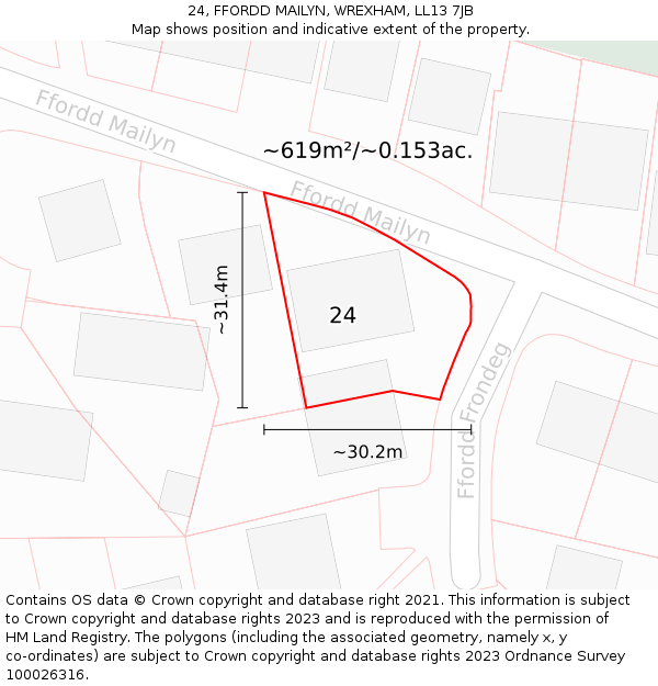 24, FFORDD MAILYN, WREXHAM, LL13 7JB: Plot and title map