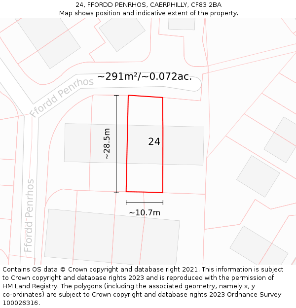 24, FFORDD PENRHOS, CAERPHILLY, CF83 2BA: Plot and title map