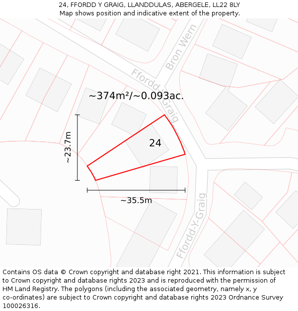 24, FFORDD Y GRAIG, LLANDDULAS, ABERGELE, LL22 8LY: Plot and title map