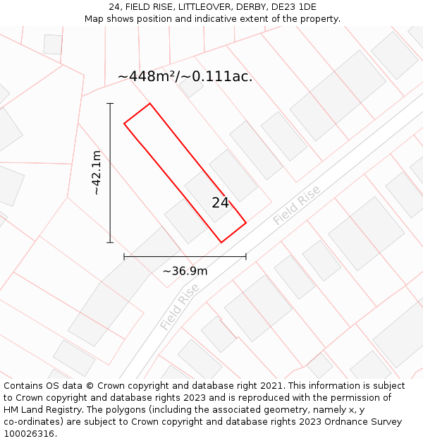 24, FIELD RISE, LITTLEOVER, DERBY, DE23 1DE: Plot and title map