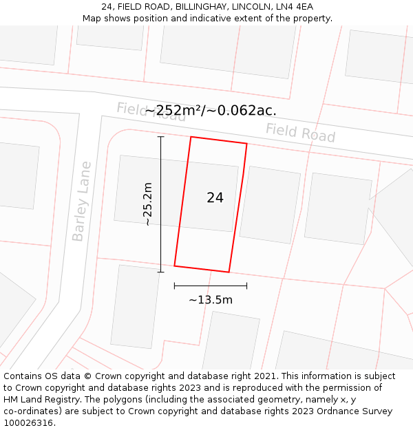 24, FIELD ROAD, BILLINGHAY, LINCOLN, LN4 4EA: Plot and title map