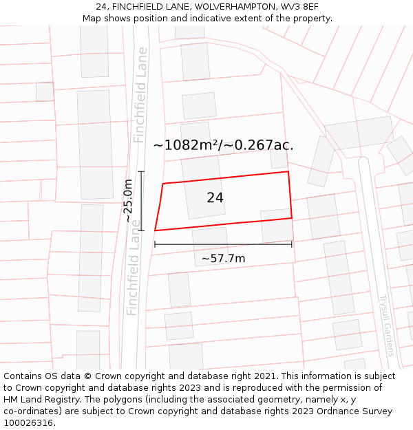 24, FINCHFIELD LANE, WOLVERHAMPTON, WV3 8EF: Plot and title map