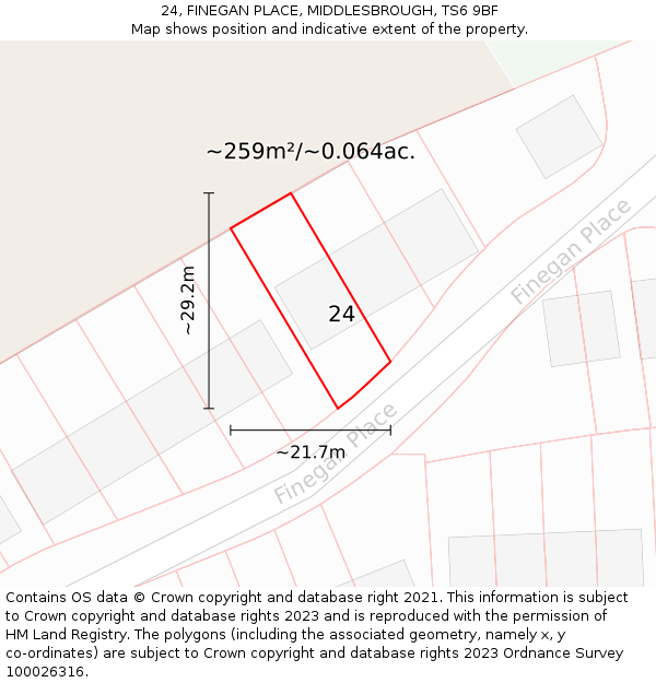 24, FINEGAN PLACE, MIDDLESBROUGH, TS6 9BF: Plot and title map