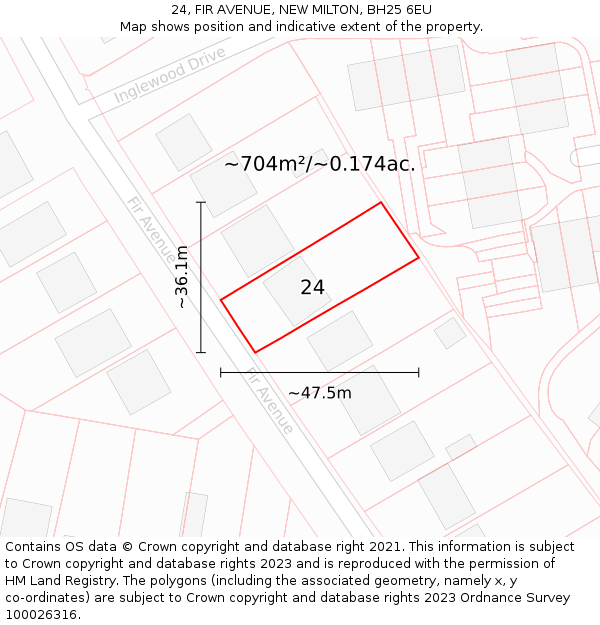 24, FIR AVENUE, NEW MILTON, BH25 6EU: Plot and title map