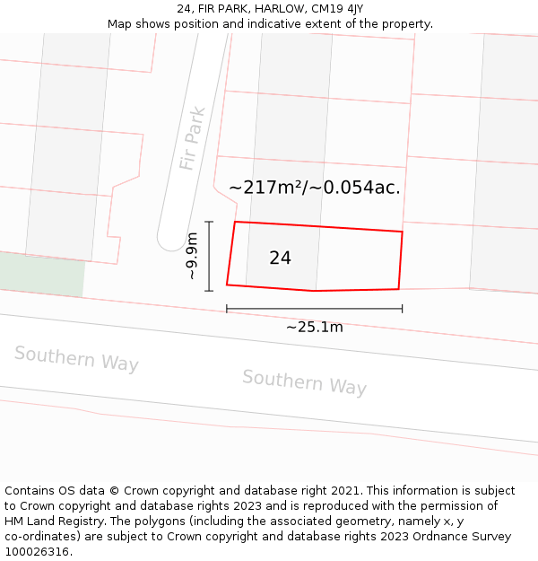 24, FIR PARK, HARLOW, CM19 4JY: Plot and title map