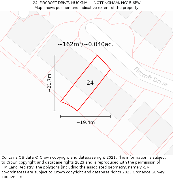 24, FIRCROFT DRIVE, HUCKNALL, NOTTINGHAM, NG15 6RW: Plot and title map