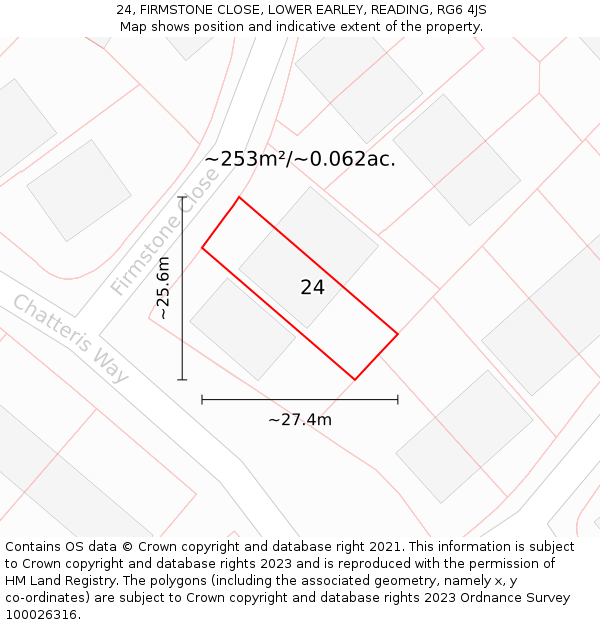 24, FIRMSTONE CLOSE, LOWER EARLEY, READING, RG6 4JS: Plot and title map